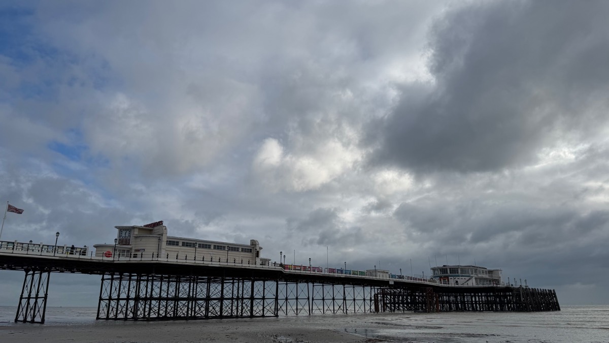 Worthing, , Cool in a NE flow and showery rain imminent at Worthing pier....