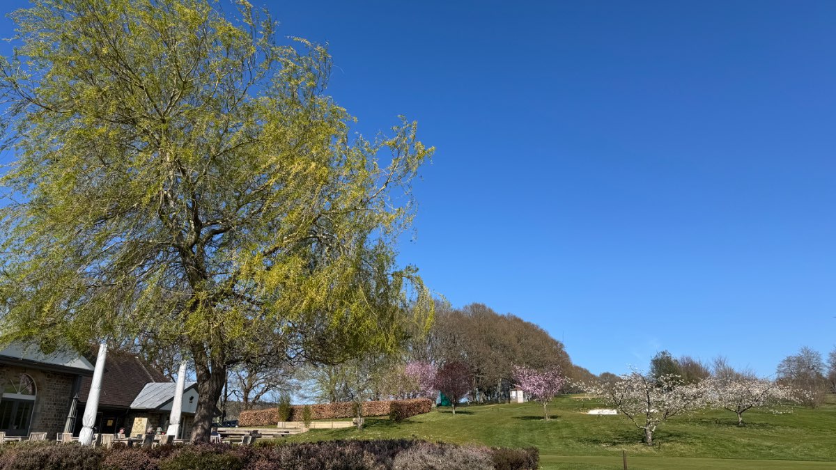 Midhurst, , A cool easterly wind, tempers brilliant spring sunshine at Cowdray Park Gol...