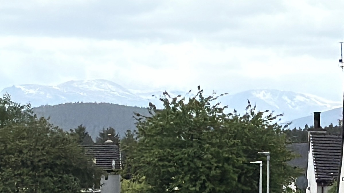 Grantown on Spey, Highlands, Eek! Snow on the hills in June!...