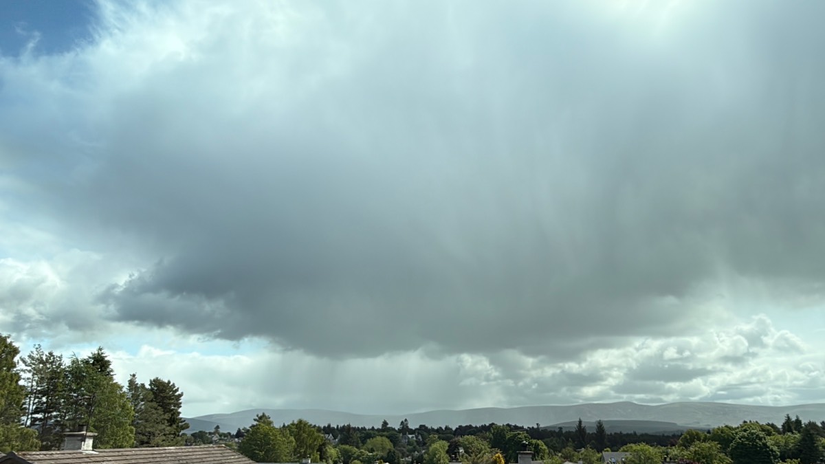 Grantown on Spey, Highlands, Eek! Heavy shower. ...