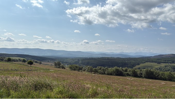 Looking south over the Spey valley towards the Cairngorms