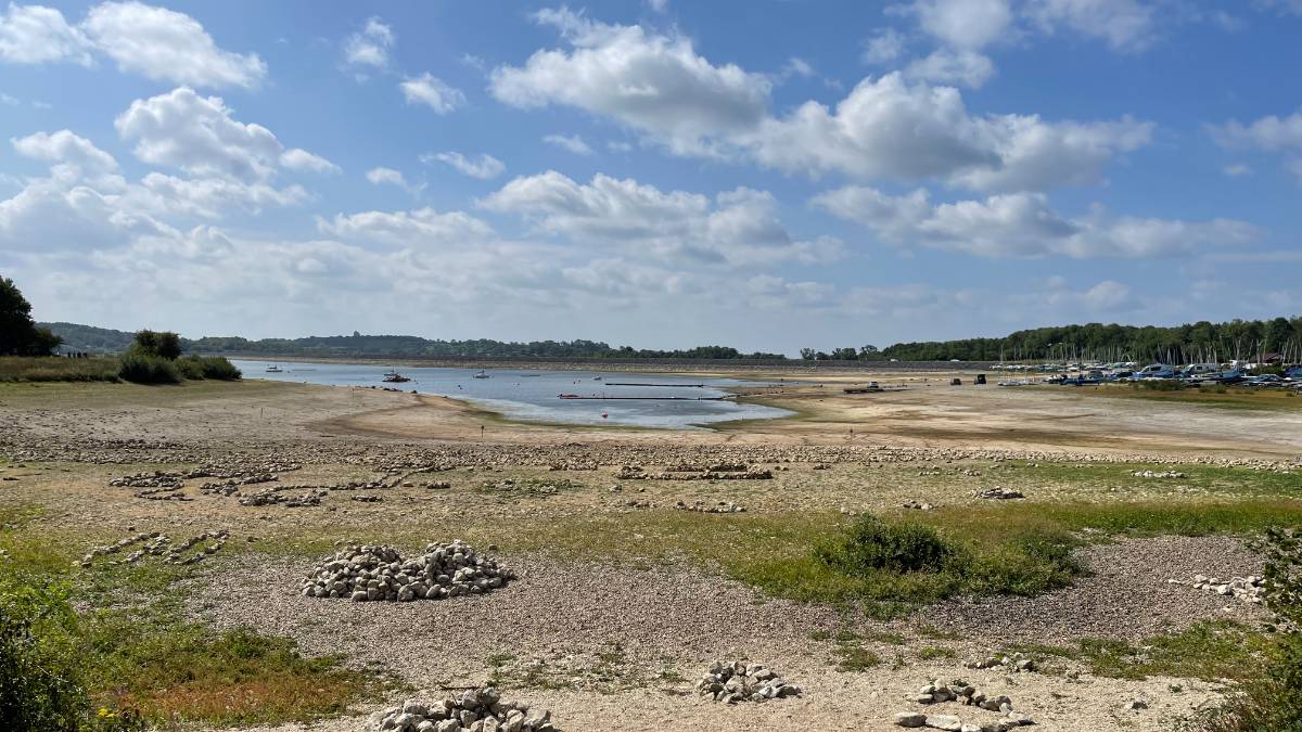 Wirksworth, Derbyshire, Carsington Water, Derbyshire. The water levels are very low. Normally it ju...