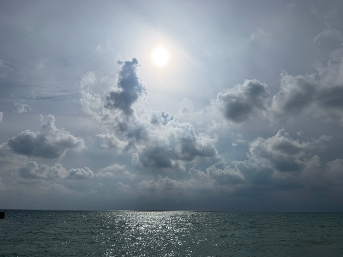 Worthing, , Clouding over at Worthing pier, but showers far to the south....