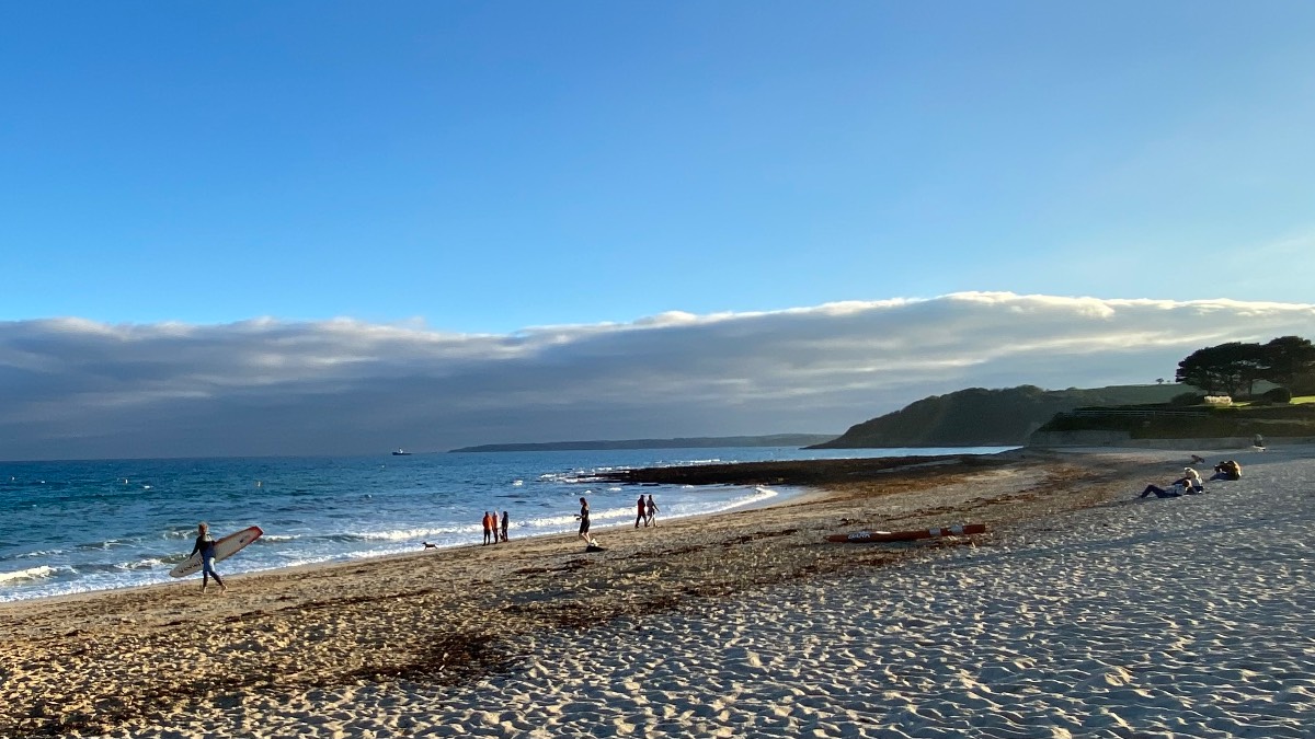 Falmouth, Cornwall, The sun came out, finally! Very late afternoon on the beach. ...