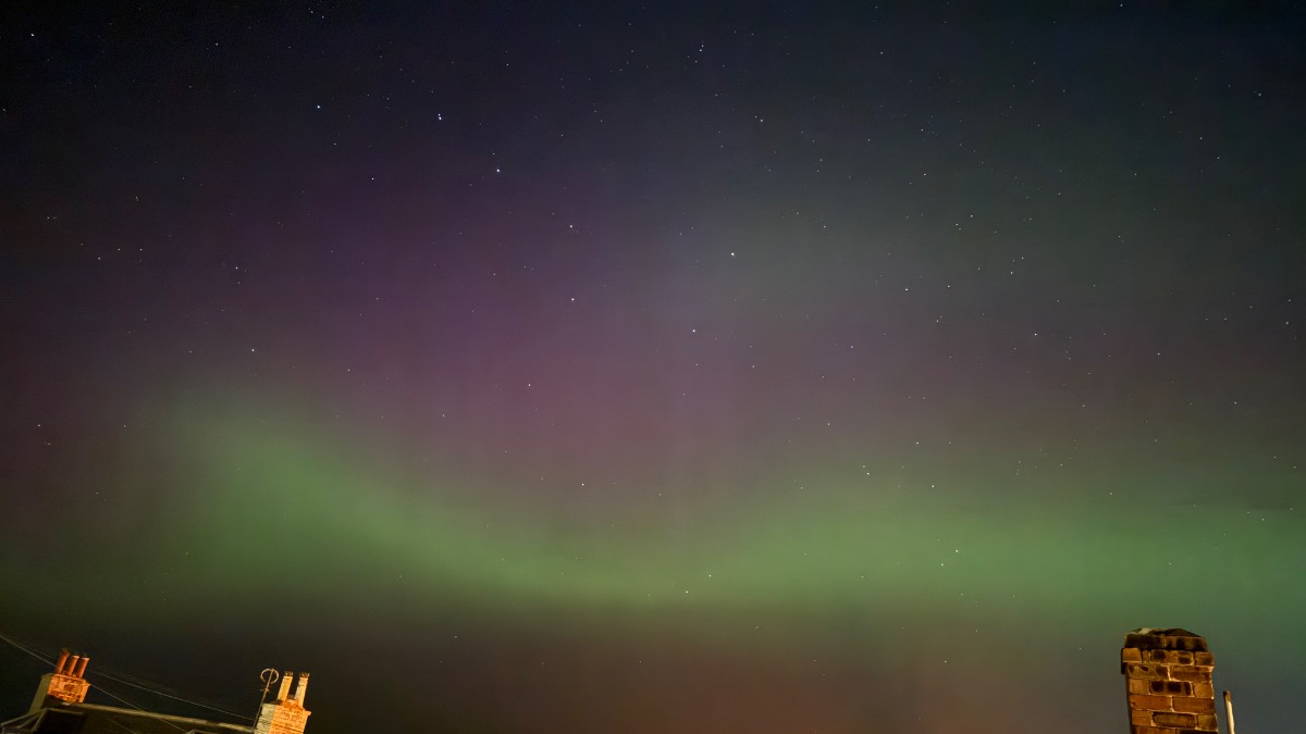 Whitehills, Banffshire, Wee aurora on Saturday night from the window. Strictly was on tv, so couldn...