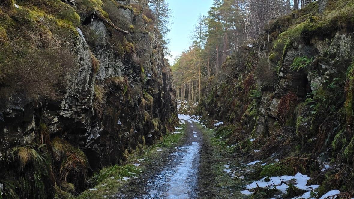 Grantown on Spey, Highlands, Last of the snow and ice on the old railway line....