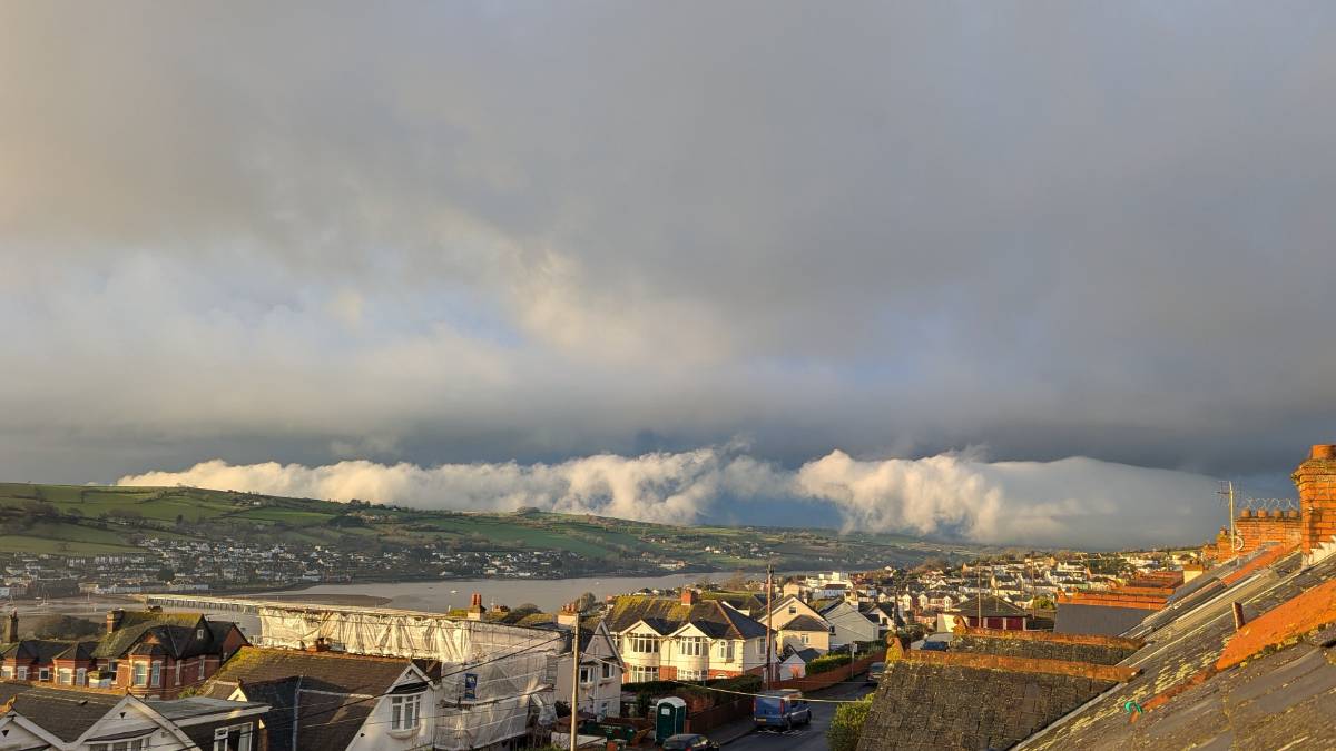 Teignmouth, Devon, Spectacular shower clouds over Dartmoor looking westwards ...