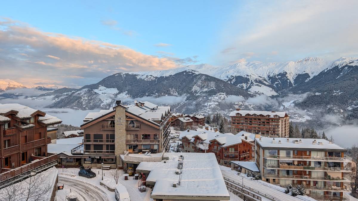 Courcheval, Alps, Snow all the way down to the valley. ...