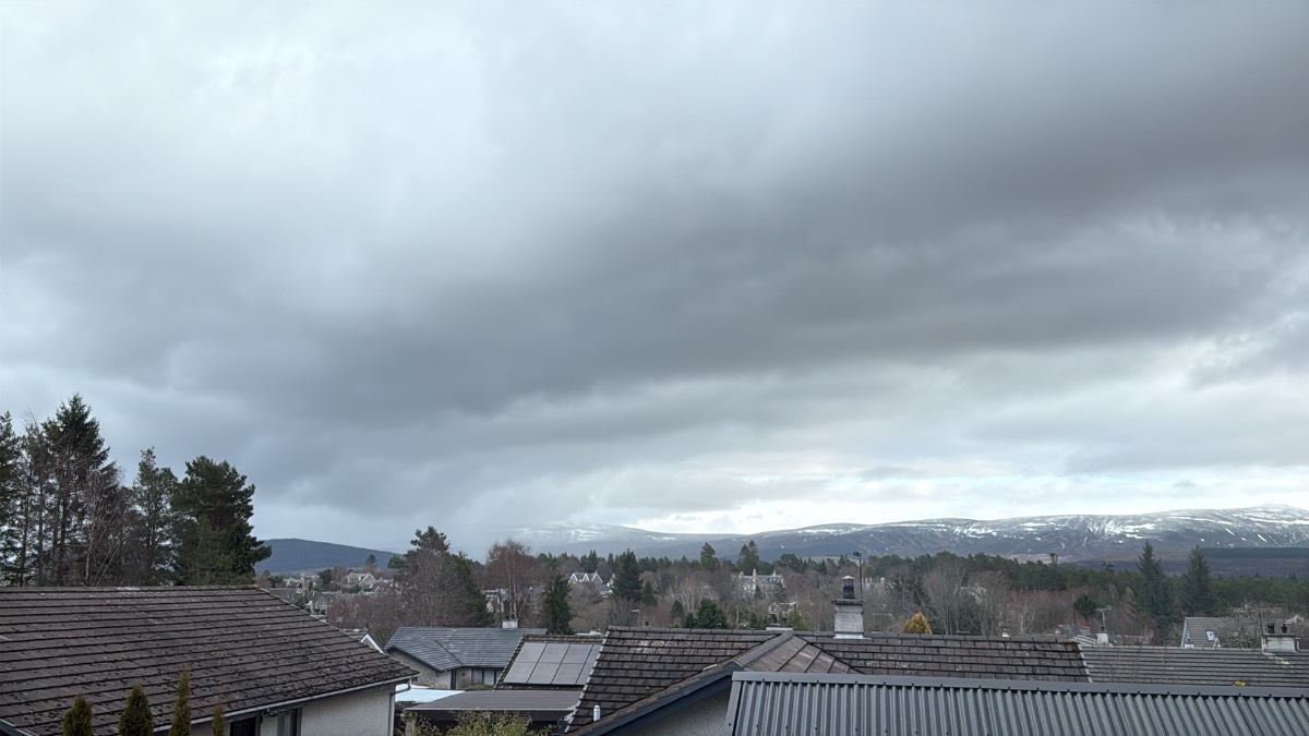 Grantown on Spey, Highlands, Yesterday’s snow shower on the Cromdale Hills....