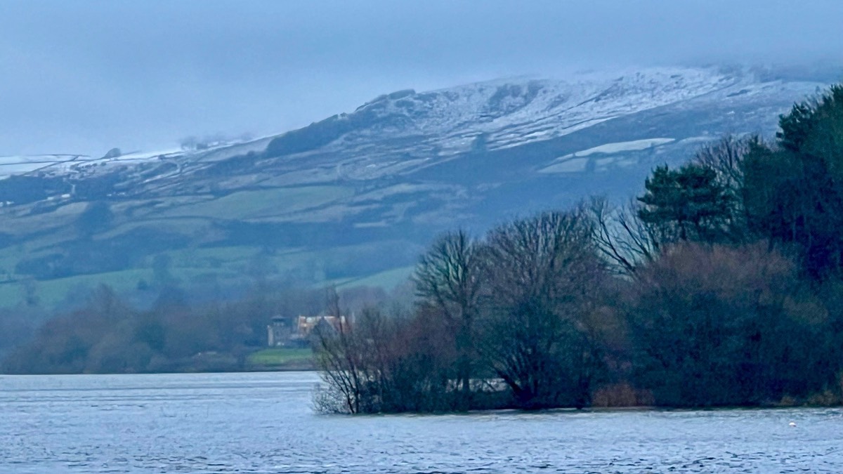 leek, Staffordshire, A very full tittesworth resevoir with snow on the hills today....